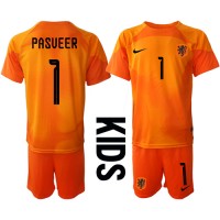 Fotballdrakt Barn Nederland Remko Pasveer #1 Keeper Bortedraktsett VM 2022 Kortermet (+ Korte bukser)